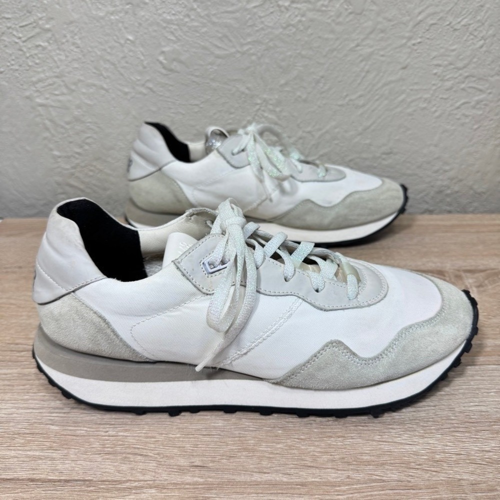 P448 Cancun Low Top Sneakers‎ 41 Glitter Suede Rafia Boondie Gray Sparkle Laces